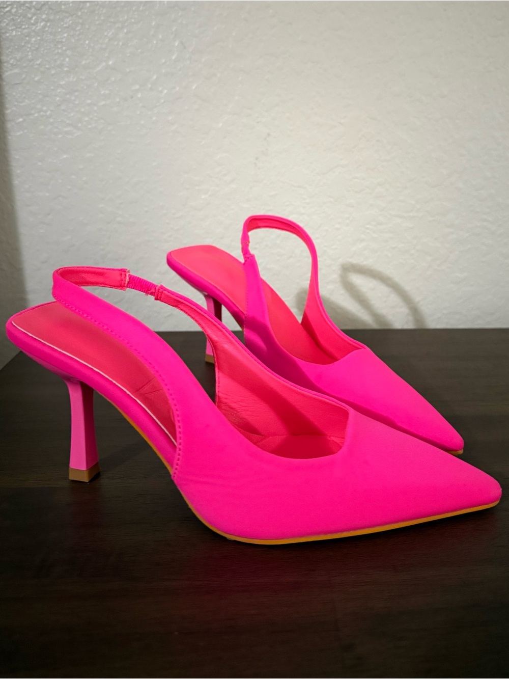 SHEIN Hot Pink Pointed Slingback Heels